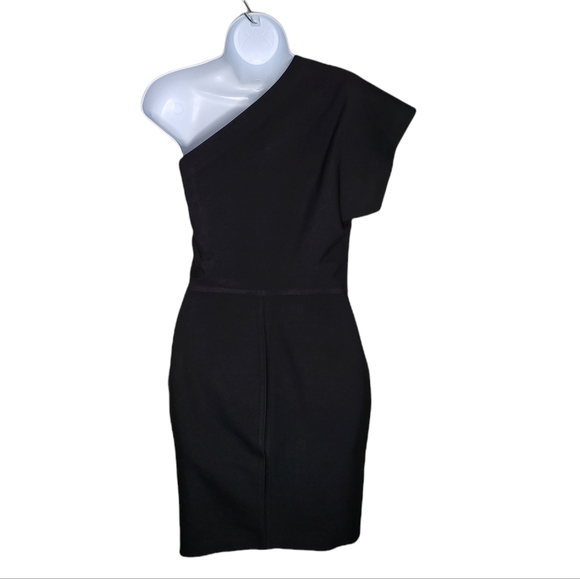 Maje Women's one Shoulder Sheath Dress Solid Black Size 2 Side Zip - Picture 4 of 12